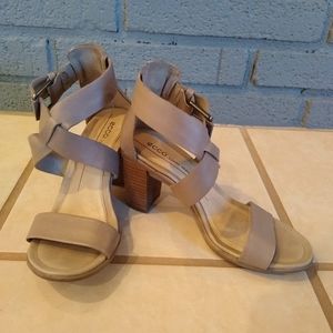 ECCO gray cross strap block heels
